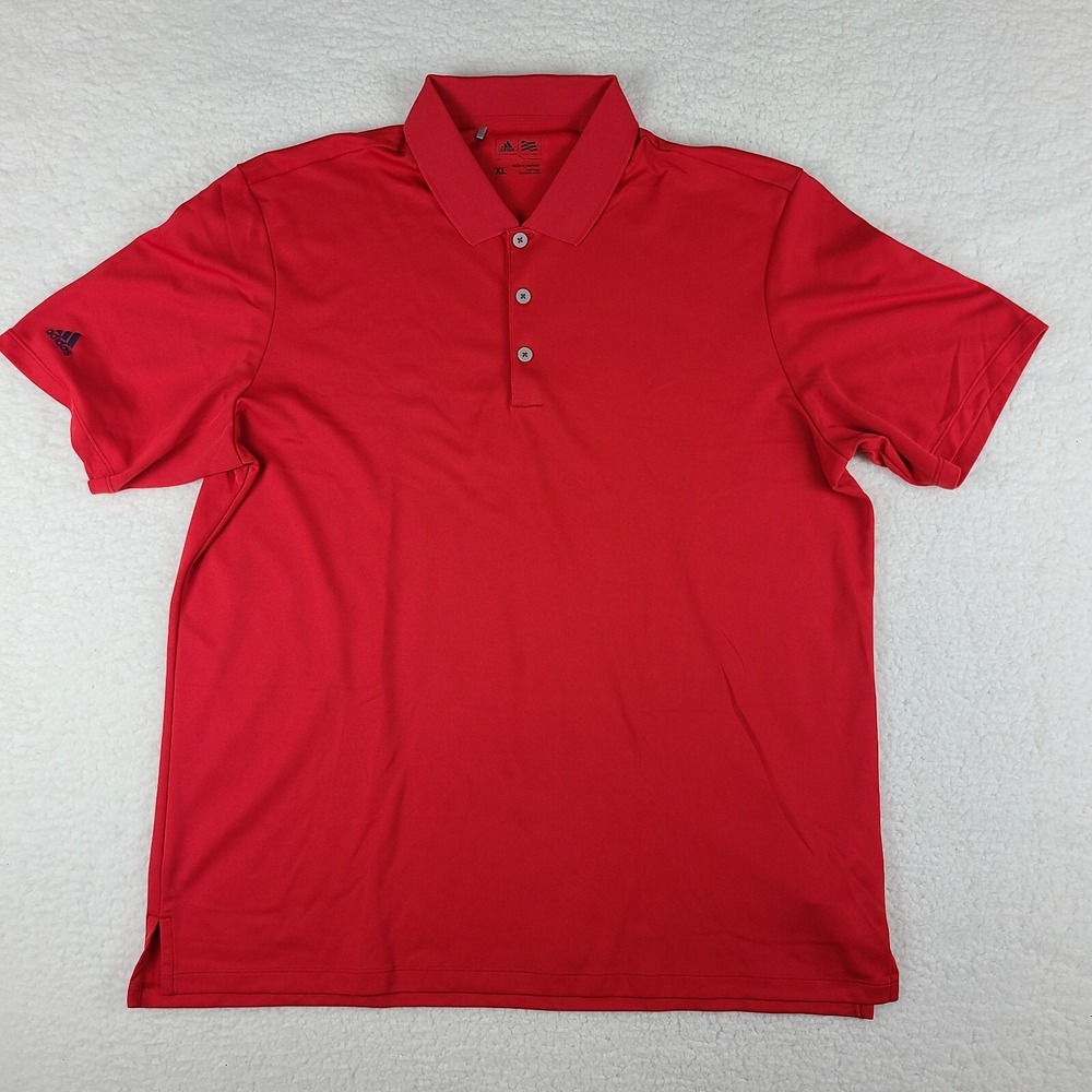 Adidas Polo Shirt Mens XL Red Solid Golf Performance Short‎ Sleeve